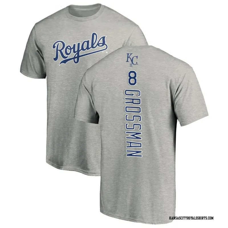 Men's Kansas City Royals ＃8 Robbie Grossman Royal Backer T-Shirt Ash