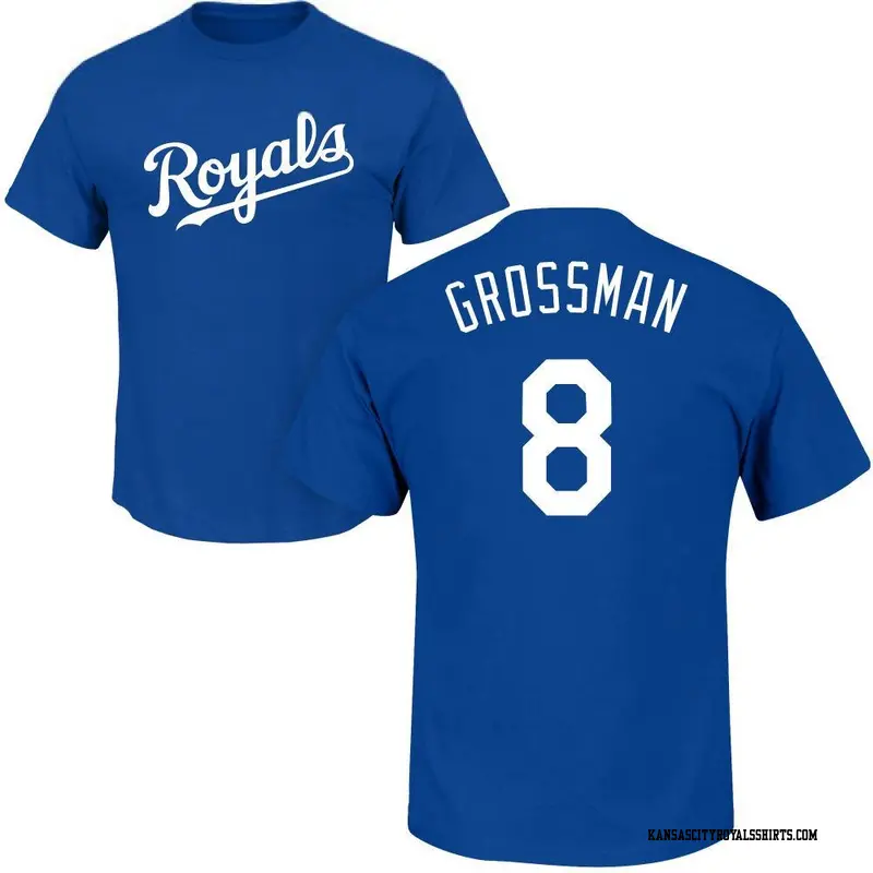 Men's Kansas City Royals ＃8 Robbie Grossman Royal Roster Name & Number T-Shirt