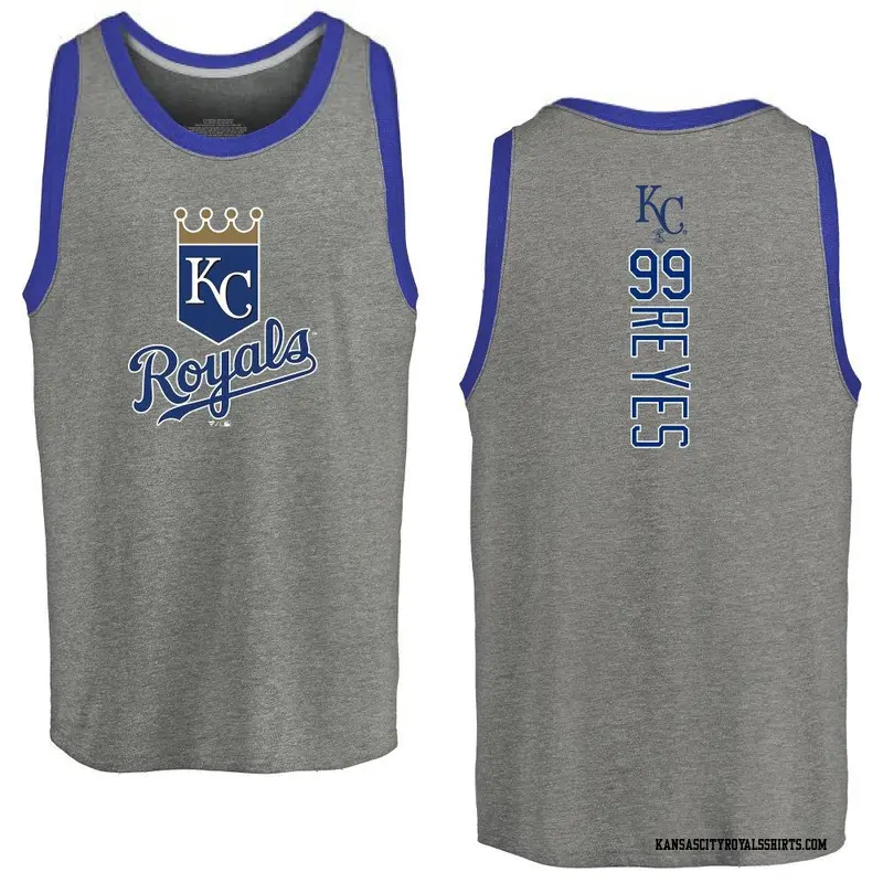 Men's Kansas City Royals ＃99 Franmil Reyes Royal Branded Backer Tank Top Ash