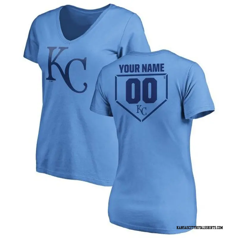 Women's Kansas City Royals ＃00 Custom Light Blue Branded RBI Slim Fit V-Neck T-Shirt