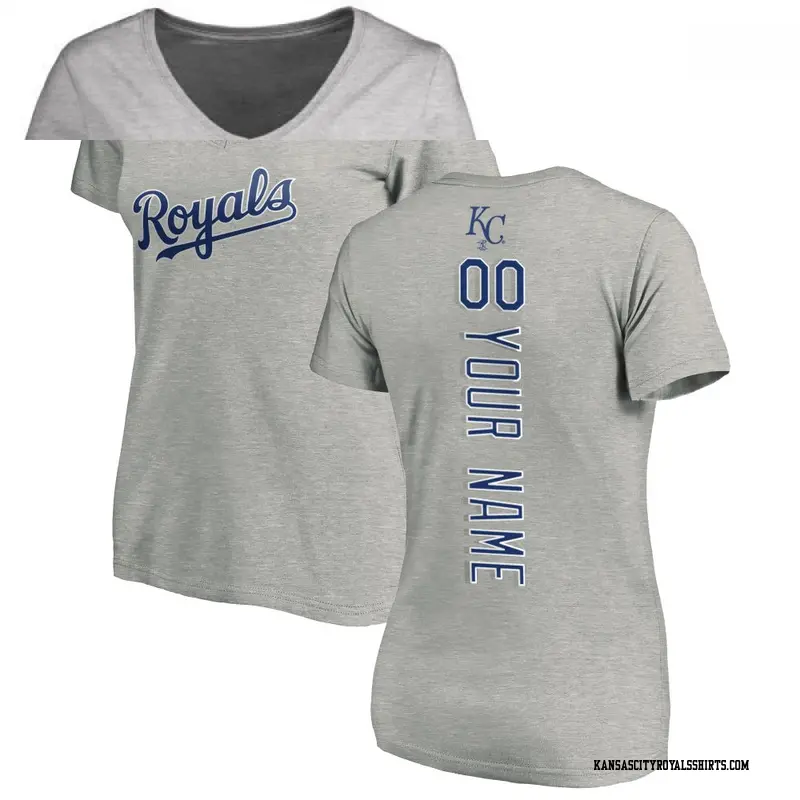 Women's Kansas City Royals ＃00 Custom Royal Backer Slim Fit T-Shirt Ash