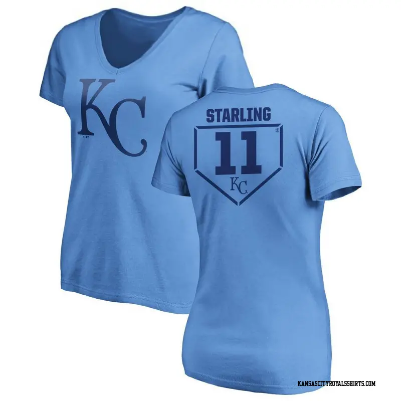 Women's Kansas City Royals ＃11 Bubba Starling Light Blue Branded RBI Slim Fit V-Neck T-Shirt