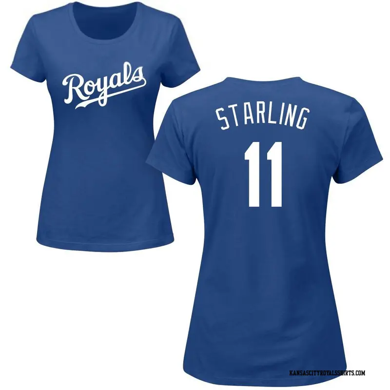 Women's Kansas City Royals ＃11 Bubba Starling Royal Roster Name & Number T-Shirt