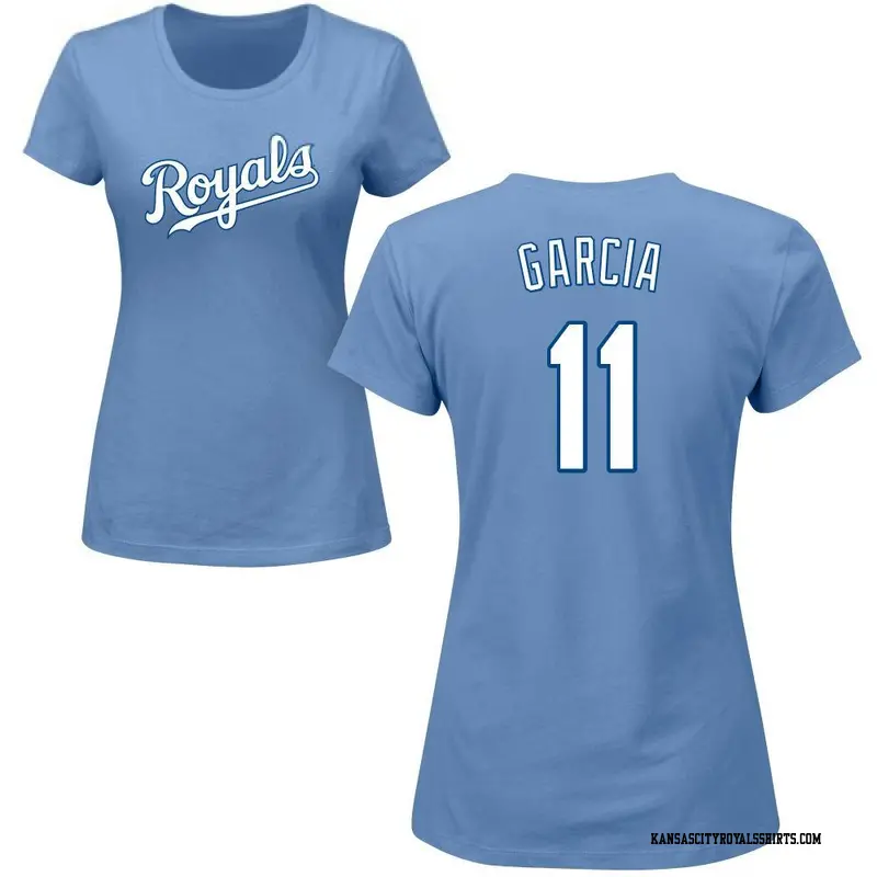 Women's Kansas City Royals ＃11 Maikel Garcia Light Blue Roster Name & Number T-Shirt