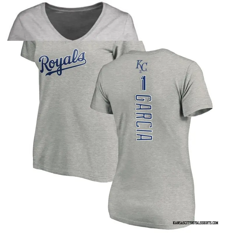 Women's Kansas City Royals ＃11 Maikel Garcia Royal Backer Slim Fit T-Shirt Ash