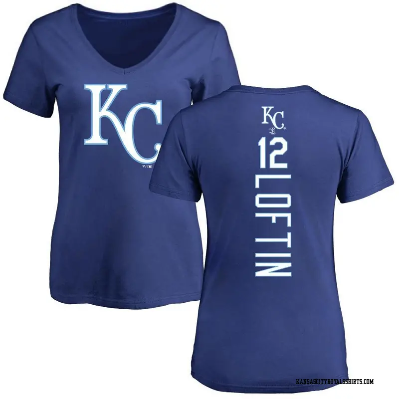 Women's Kansas City Royals ＃12 Nick Loftin Royal Backer Slim Fit T-Shirt