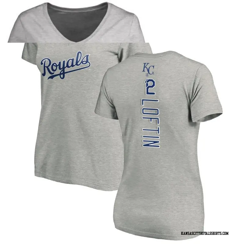 Women's Kansas City Royals ＃12 Nick Loftin Royal Backer Slim Fit T-Shirt Ash