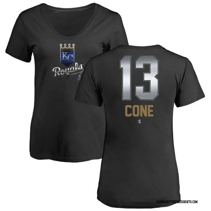 Women's Kansas City Royals ＃13 David Cone Black Branded Midnight Mascot V-Neck T-Shirt