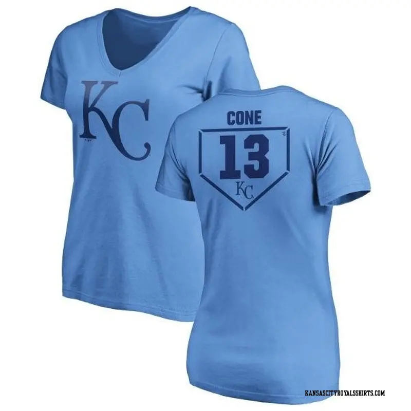 Women's Kansas City Royals ＃13 David Cone Light Blue Branded RBI Slim Fit V-Neck T-Shirt