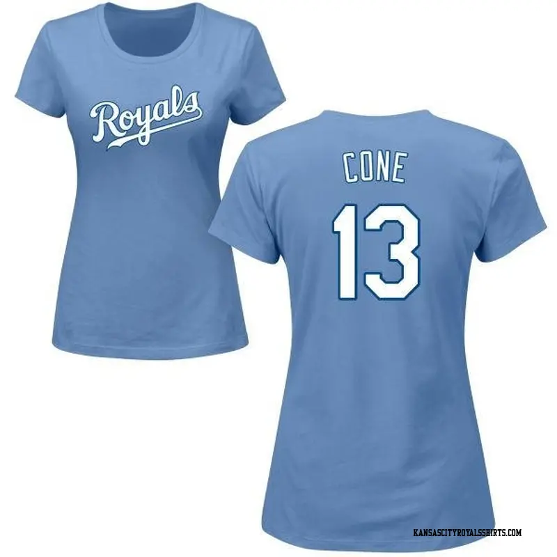 Women's Kansas City Royals ＃13 David Cone Light Blue Roster Name & Number T-Shirt