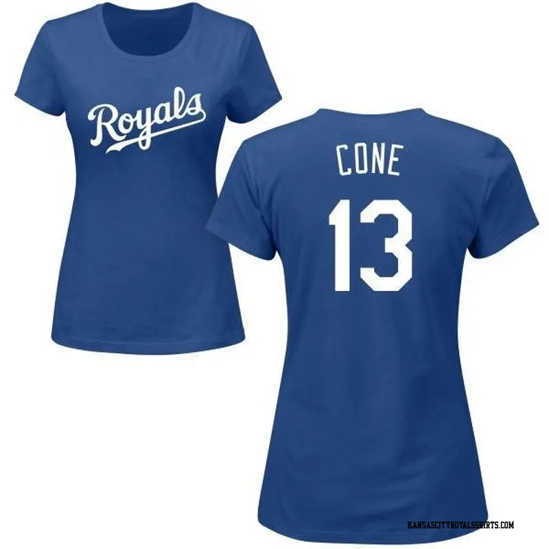 Women's Kansas City Royals ＃13 David Cone Royal Roster Name & Number T-Shirt