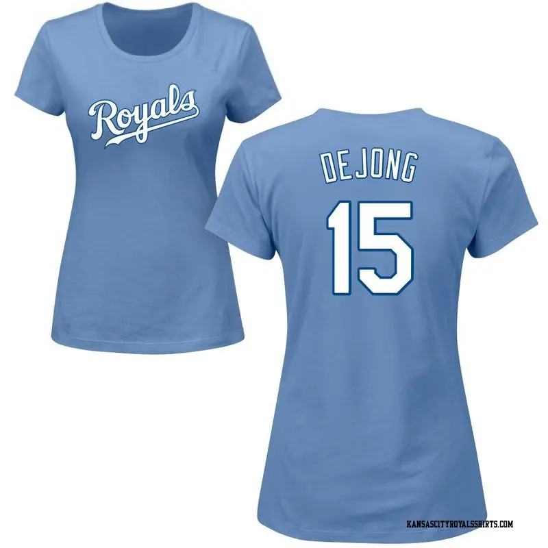 Women's Kansas City Royals ＃15 Paul DeJong Light Blue Roster Name & Number T-Shirt