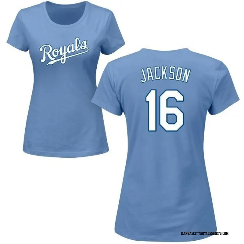 Women's Kansas City Royals ＃16 Bo Jackson Light Blue Roster Name & Number T-Shirt