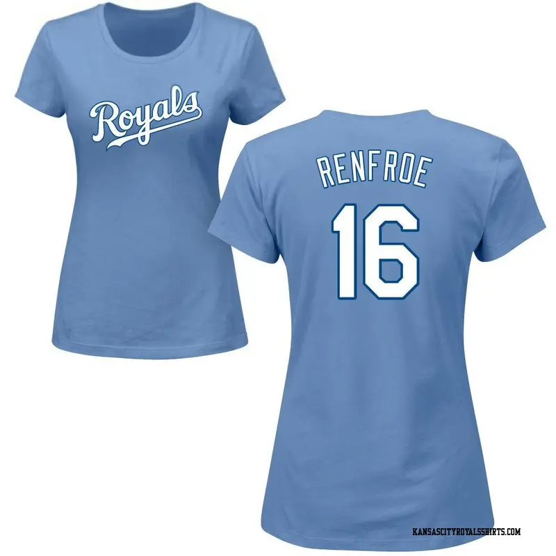 Women's Kansas City Royals ＃16 Hunter Renfroe Light Blue Roster Name & Number T-Shirt