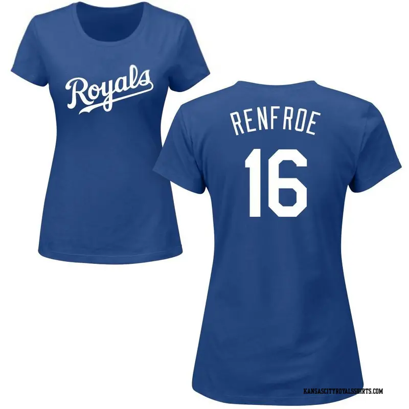 Women's Kansas City Royals ＃16 Hunter Renfroe Royal Roster Name & Number T-Shirt