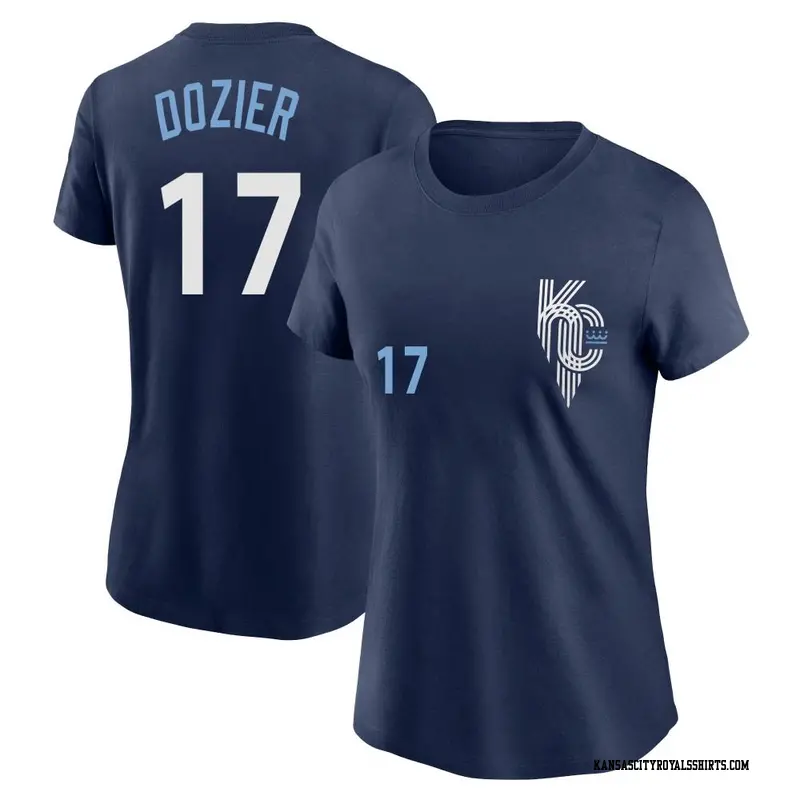 Women's Kansas City Royals ＃17 Hunter Dozier Navy 2022 City Connect Name & Number T-Shirt