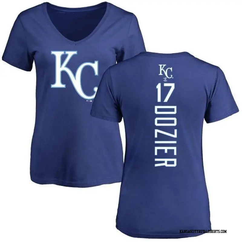 Women's Kansas City Royals ＃17 Hunter Dozier Royal Backer Slim Fit T-Shirt