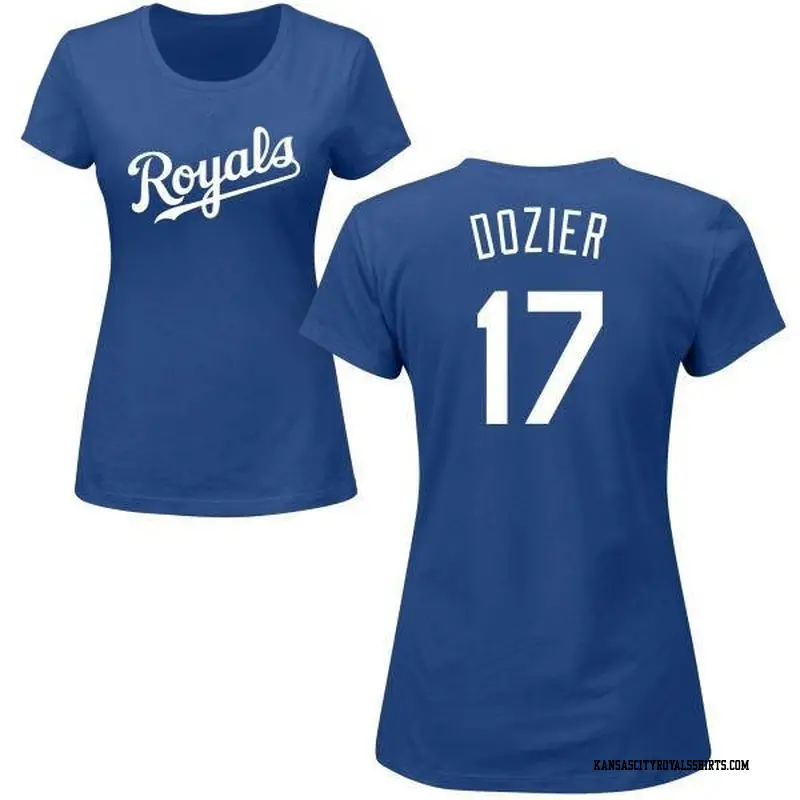 Women's Kansas City Royals ＃17 Hunter Dozier Royal Roster Name & Number T-Shirt