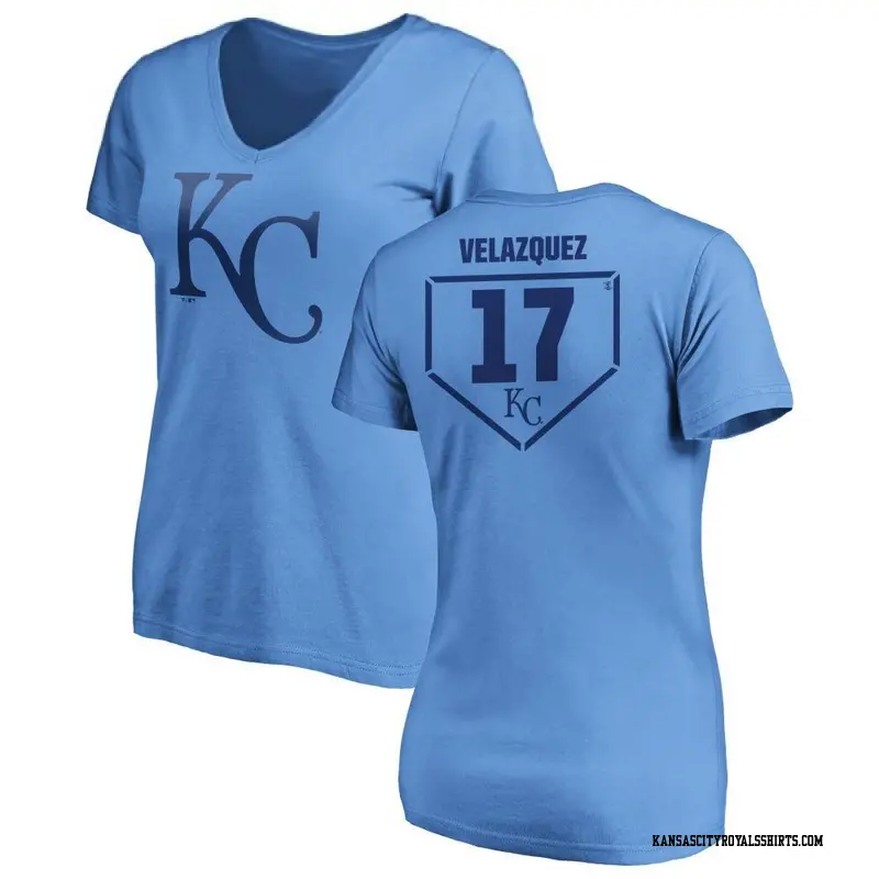 Women's Kansas City Royals ＃17 Nelson Velazquez Light Blue RBI Slim Fit V-Neck T-Shirt