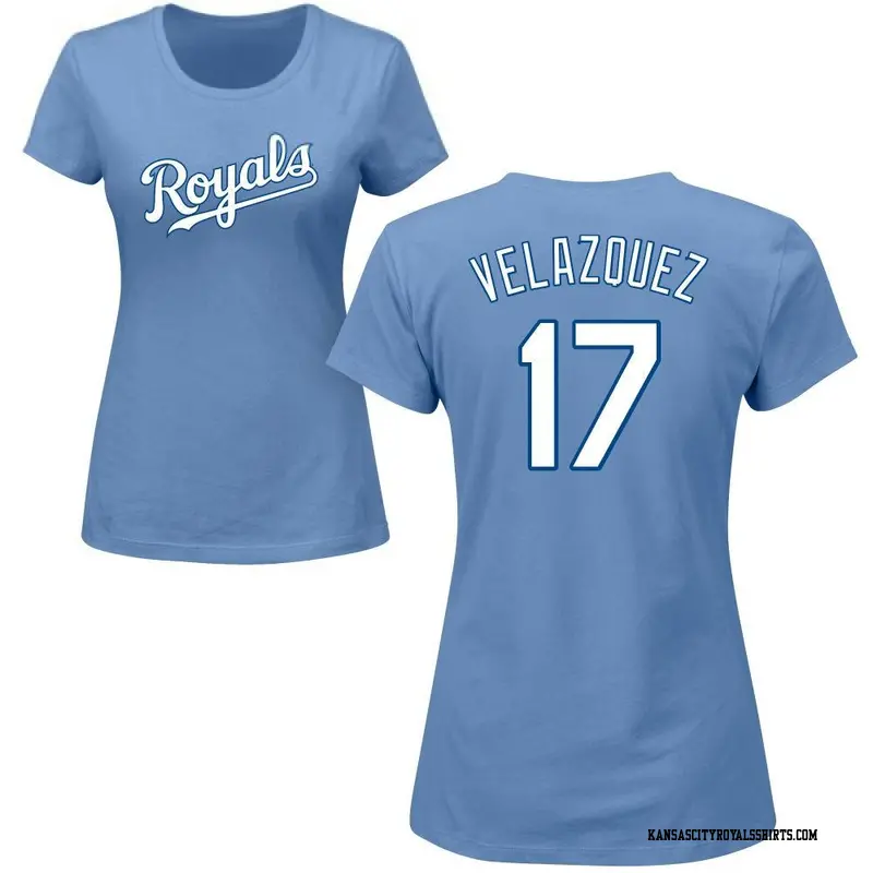 Women's Kansas City Royals ＃17 Nelson Velazquez Light Blue Roster Name & Number T-Shirt