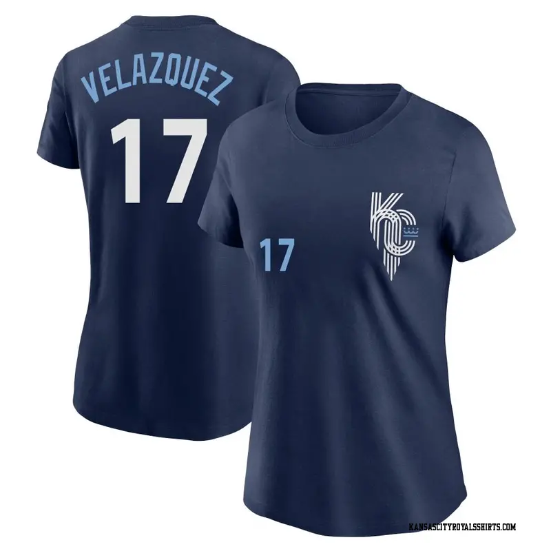 Women's Kansas City Royals ＃17 Nelson Velazquez Navy 2022 City Connect Name & Number T-Shirt