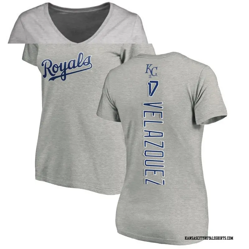 Women's Kansas City Royals ＃17 Nelson Velazquez Royal Backer Slim Fit T-Shirt Ash