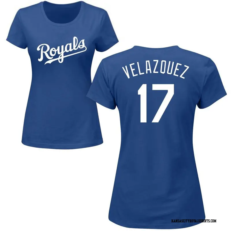 Women's Kansas City Royals ＃17 Nelson Velazquez Royal Roster Name & Number T-Shirt