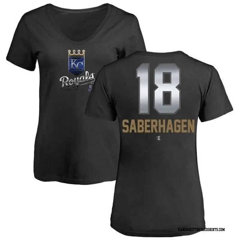 Women's Kansas City Royals ＃18 Bret Saberhagen Black Branded Midnight Mascot V-Neck T-Shirt