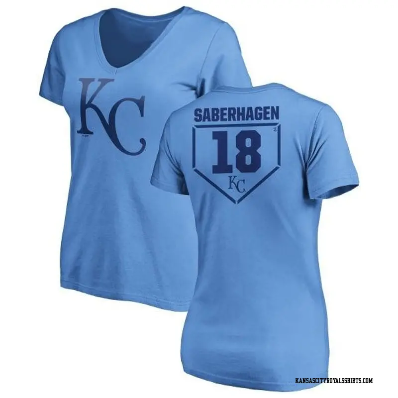 Women's Kansas City Royals ＃18 Bret Saberhagen Light Blue Branded RBI Slim Fit V-Neck T-Shirt