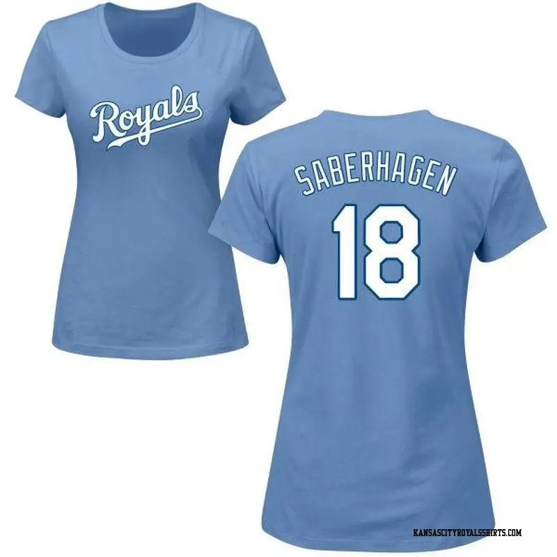 Women's Kansas City Royals ＃18 Bret Saberhagen Light Blue Roster Name & Number T-Shirt