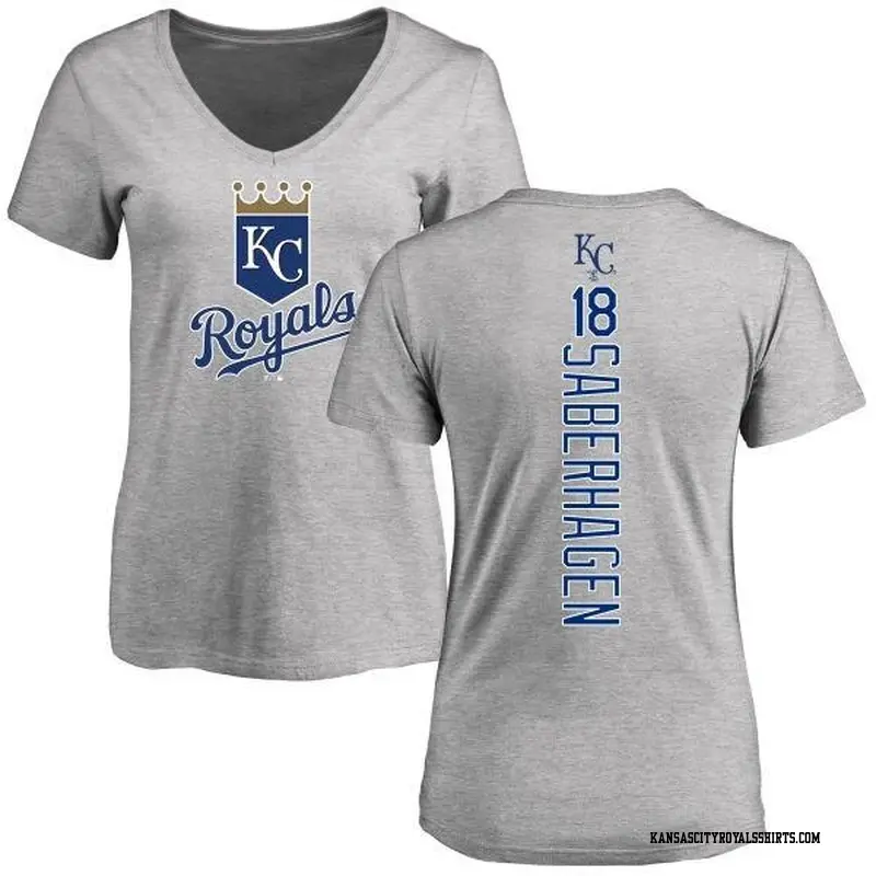 Women's Kansas City Royals ＃18 Bret Saberhagen Royal Backer Slim Fit T-Shirt Ash