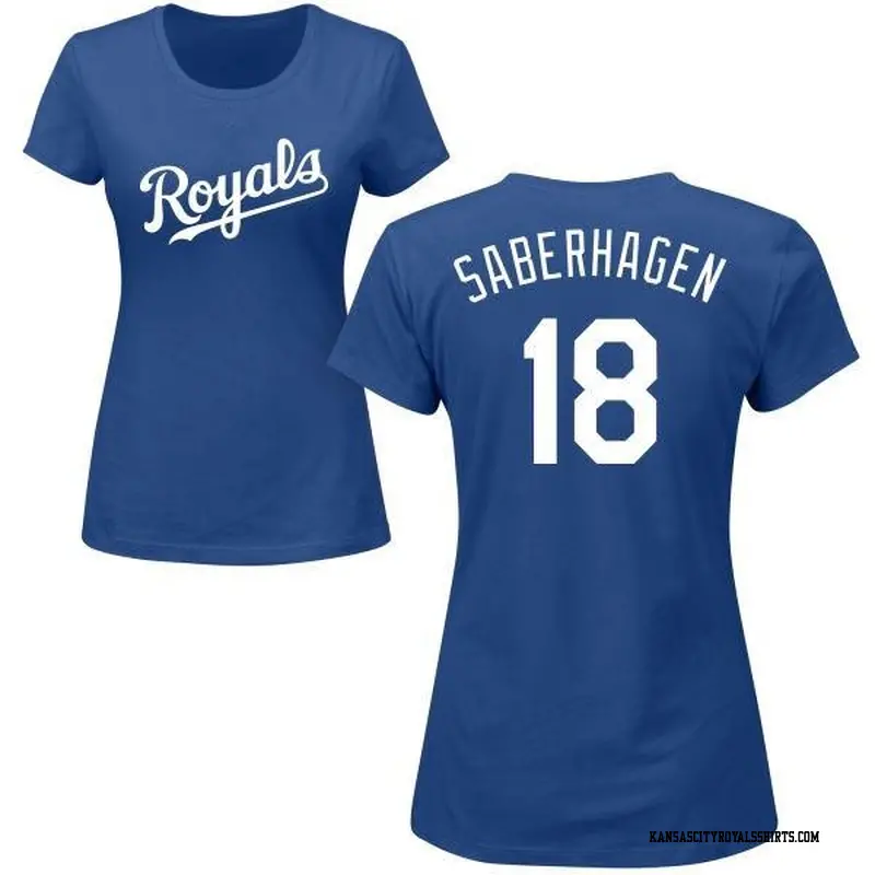 Women's Kansas City Royals ＃18 Bret Saberhagen Royal Roster Name & Number T-Shirt