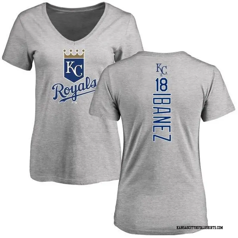 Women's Kansas City Royals ＃18 Raul Ibanez Royal Backer Slim Fit T-Shirt Ash