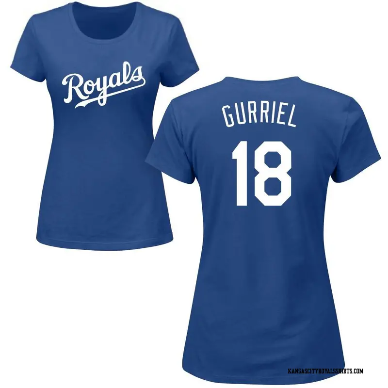 Women's Kansas City Royals ＃18 Yuli Gurriel Royal Roster Name & Number T-Shirt