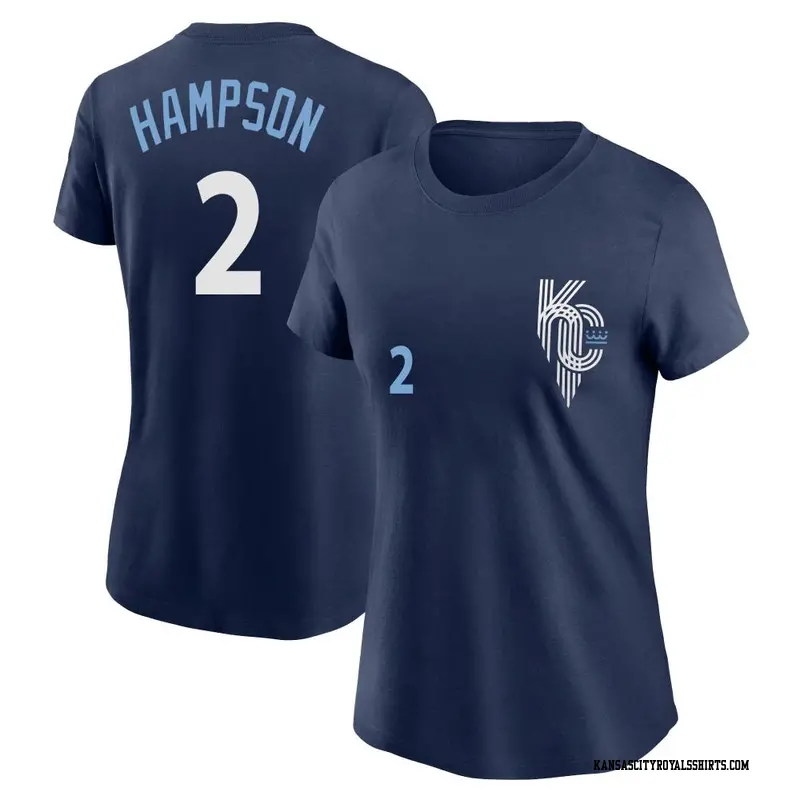 Women's Kansas City Royals ＃2 Garrett Hampson Navy 2022 City Connect Name & Number T-Shirt