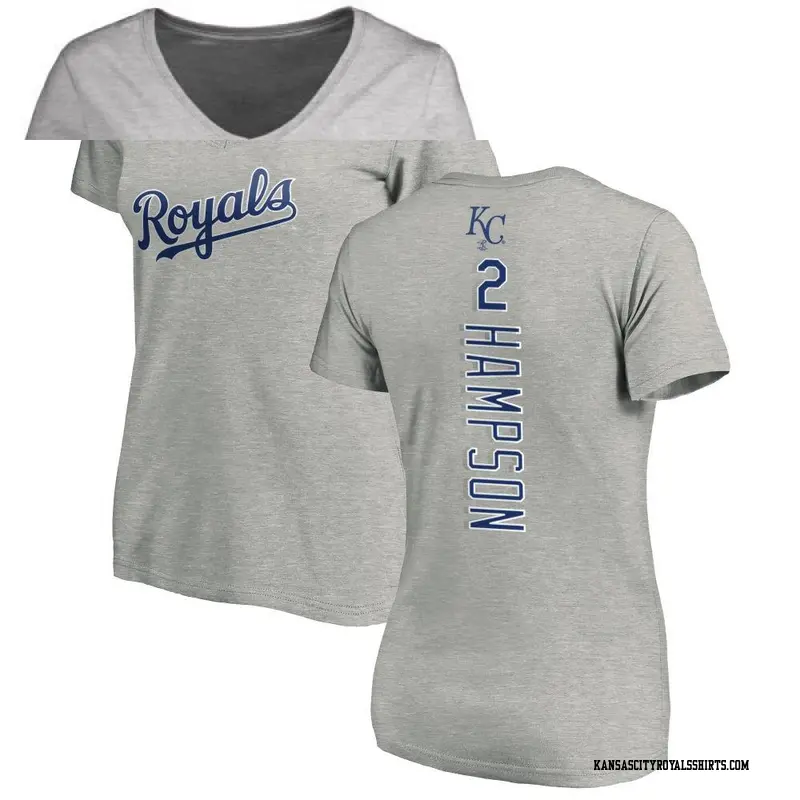 Women's Kansas City Royals ＃2 Garrett Hampson Royal Backer Slim Fit T-Shirt Ash