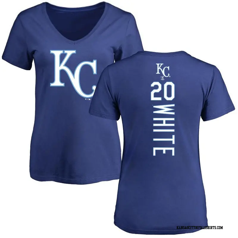 Women's Kansas City Royals ＃20 Frank White White Frank Backer Slim Fit T-Shirt Royal