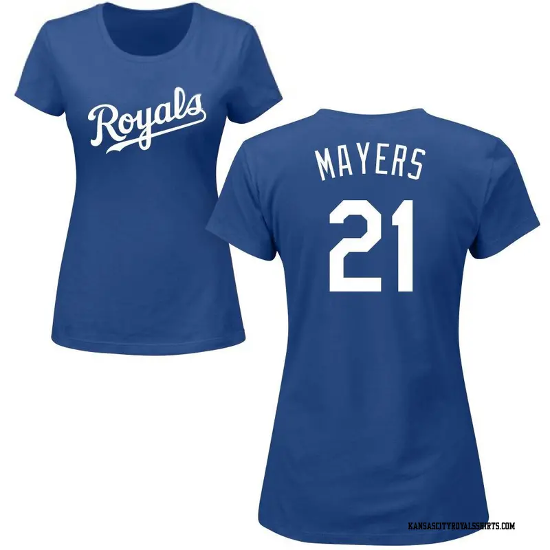 Women's Kansas City Royals ＃21 Mike Mayers Royal Roster Name & Number T-Shirt