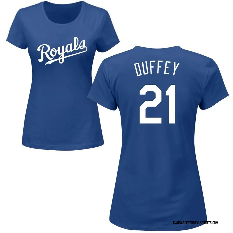 Women's Kansas City Royals ＃21 Tyler Duffey Royal Roster Name & Number T-Shirt