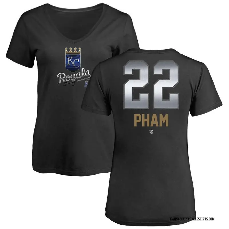 Women's Kansas City Royals ＃22 Tommy Pham Black Midnight Mascot V-Neck T-Shirt