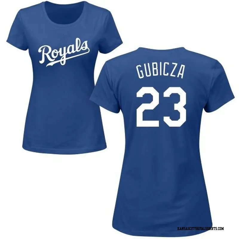 Women's Kansas City Royals ＃23 Mark Gubicza Royal Roster Name & Number T-Shirt