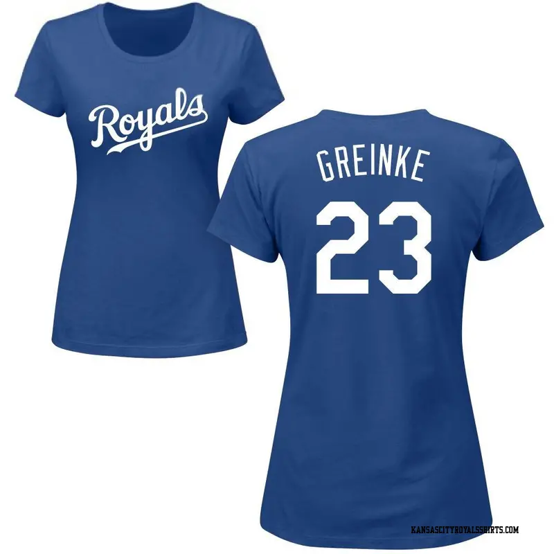 Women's Kansas City Royals ＃23 Zack Greinke Royal Roster Name & Number T-Shirt