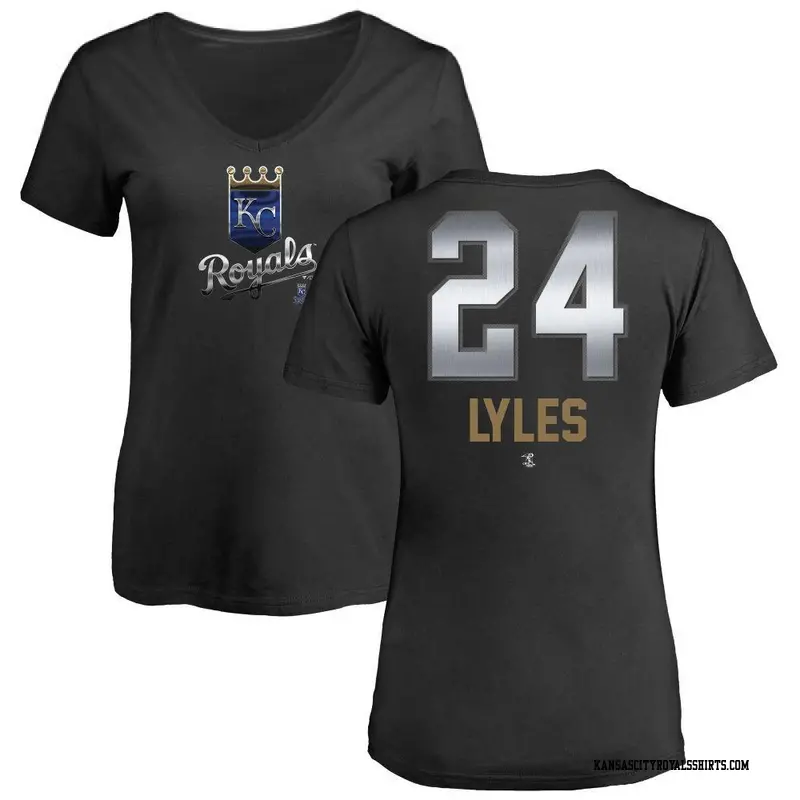 Women's Kansas City Royals ＃24 Jordan Lyles Black Branded Midnight Mascot V-Neck T-Shirt