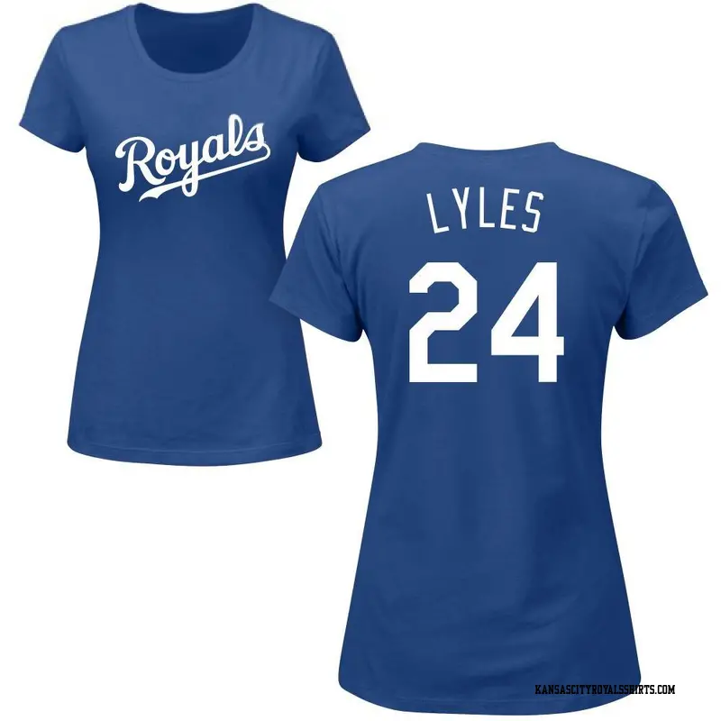 Women's Kansas City Royals ＃24 Jordan Lyles Royal Roster Name & Number T-Shirt