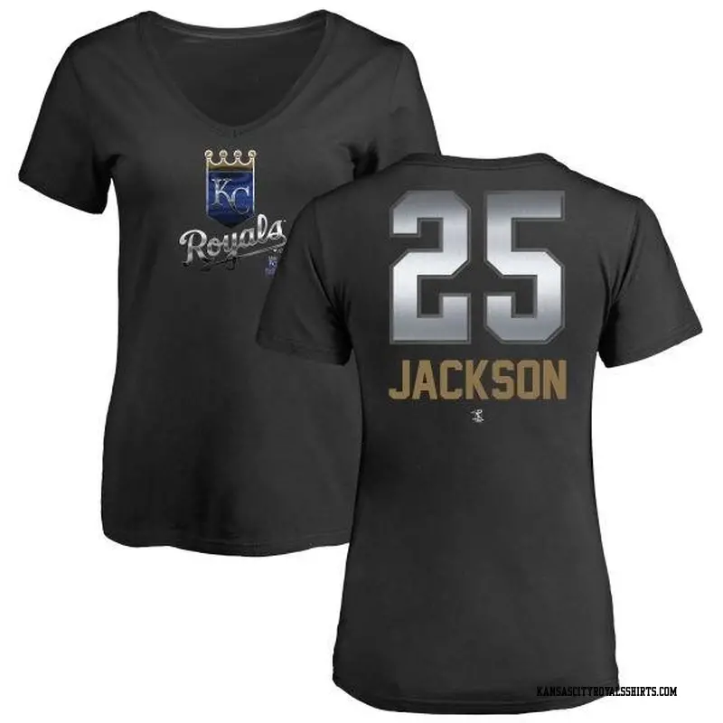 Women's Kansas City Royals ＃25 Danny Jackson Black Branded Midnight Mascot V-Neck T-Shirt