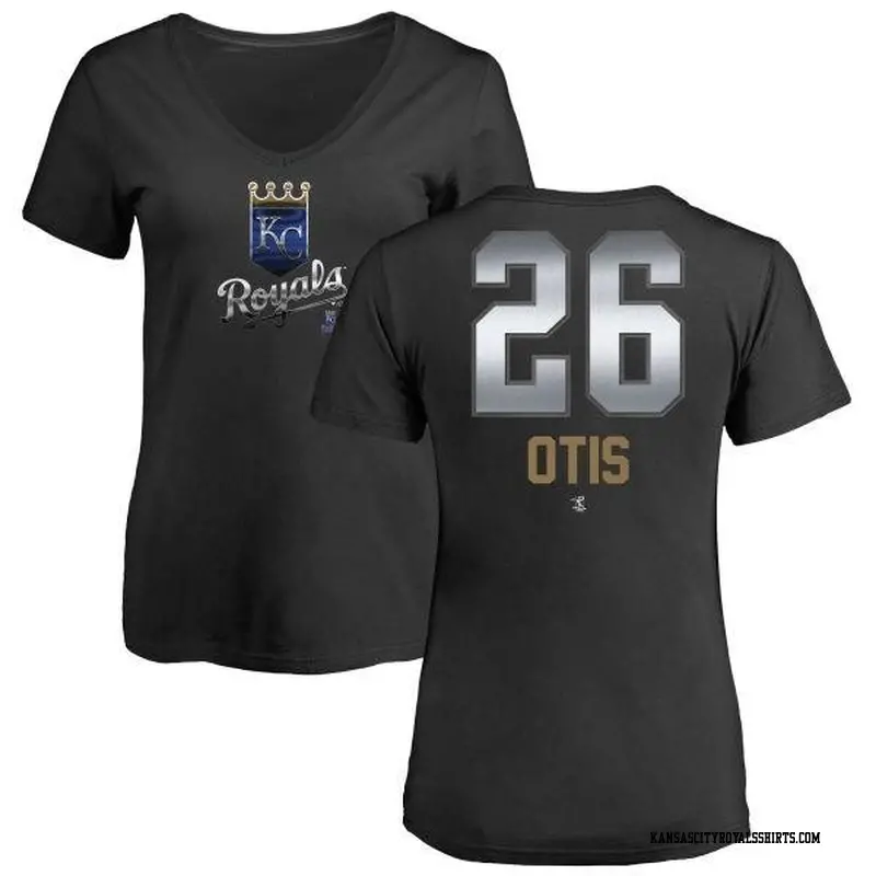 Women's Kansas City Royals ＃26 Amos Otis Black Branded Midnight Mascot V-Neck T-Shirt