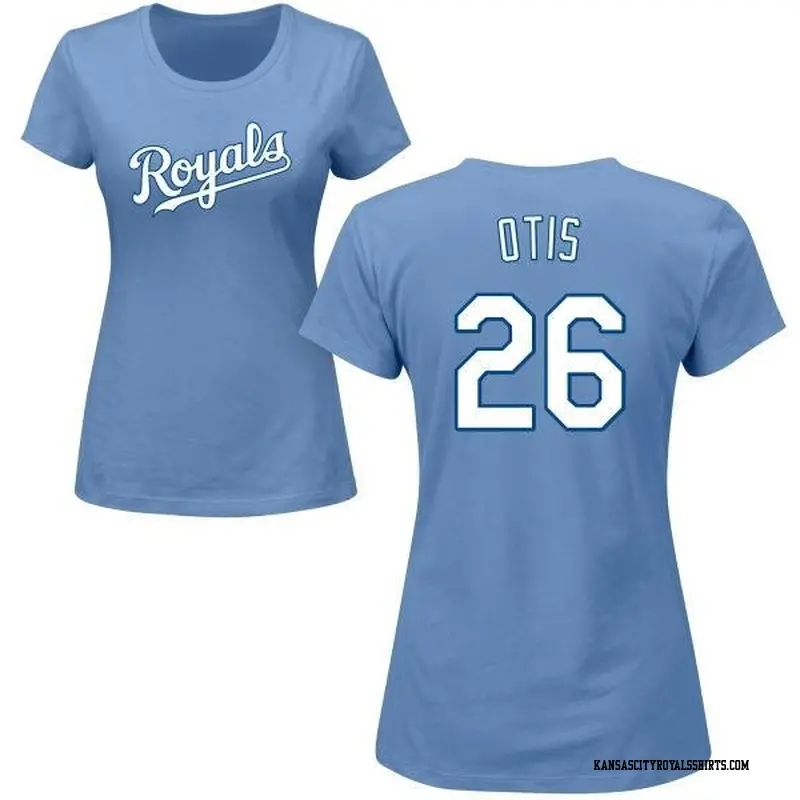 Women's Kansas City Royals ＃26 Amos Otis Light Blue Roster Name & Number T-Shirt