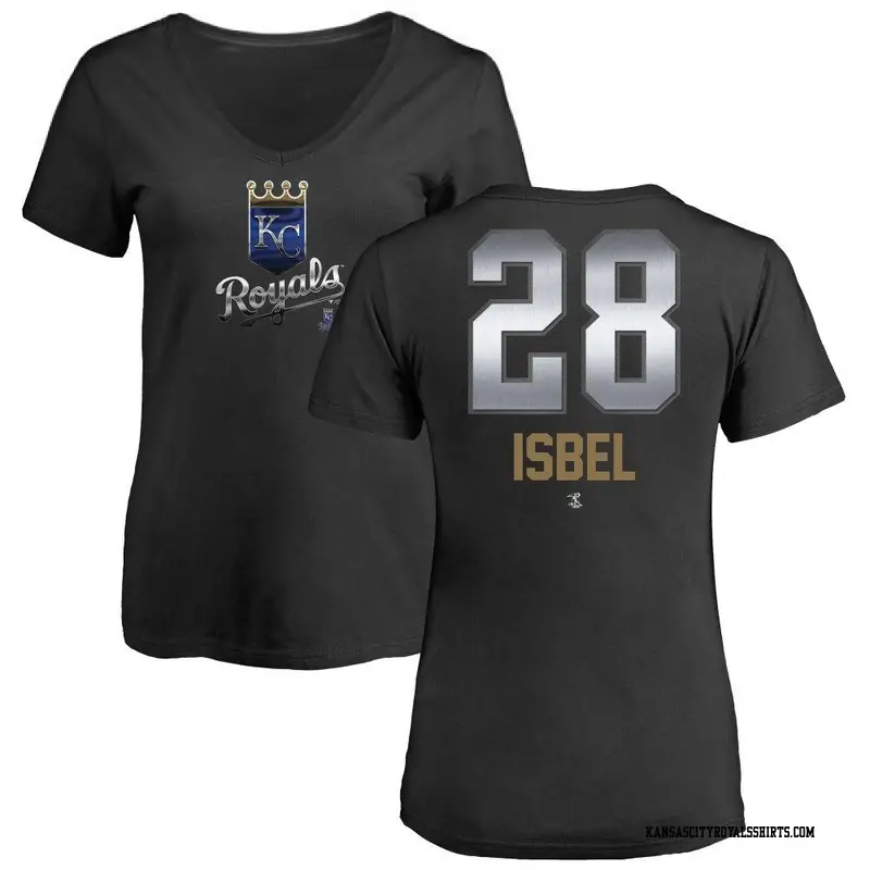 Women's Kansas City Royals ＃28 Kyle Isbel Black Branded Midnight Mascot V-Neck T-Shirt