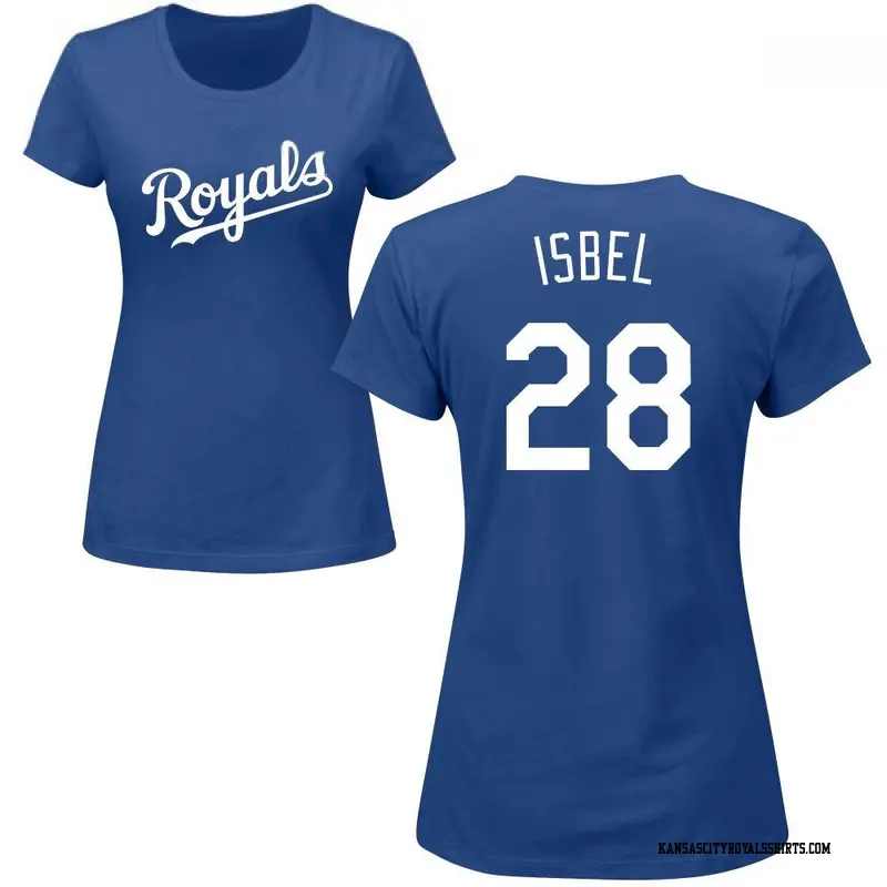 Women's Kansas City Royals ＃28 Kyle Isbel Royal Roster Name & Number T-Shirt