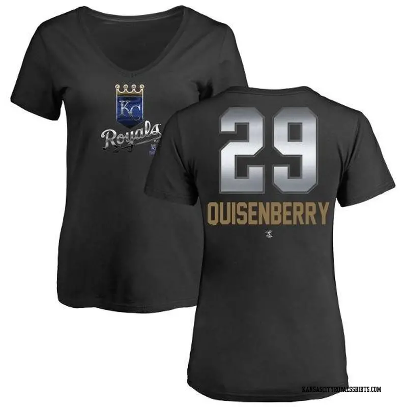 Women's Kansas City Royals ＃29 Dan Quisenberry Black Branded Midnight Mascot V-Neck T-Shirt